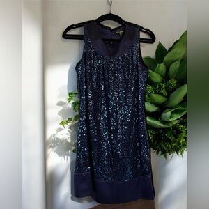 Vintage Betsey Johnson Evening Mini Dress Blue Sequins Silk Y2K size 8